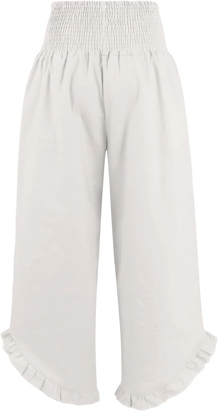 Womens Linen Pants Summer Wide Leg Trousers Elastic Waist Casual Lounge Pant with Pockets 2025 Beach Vacation