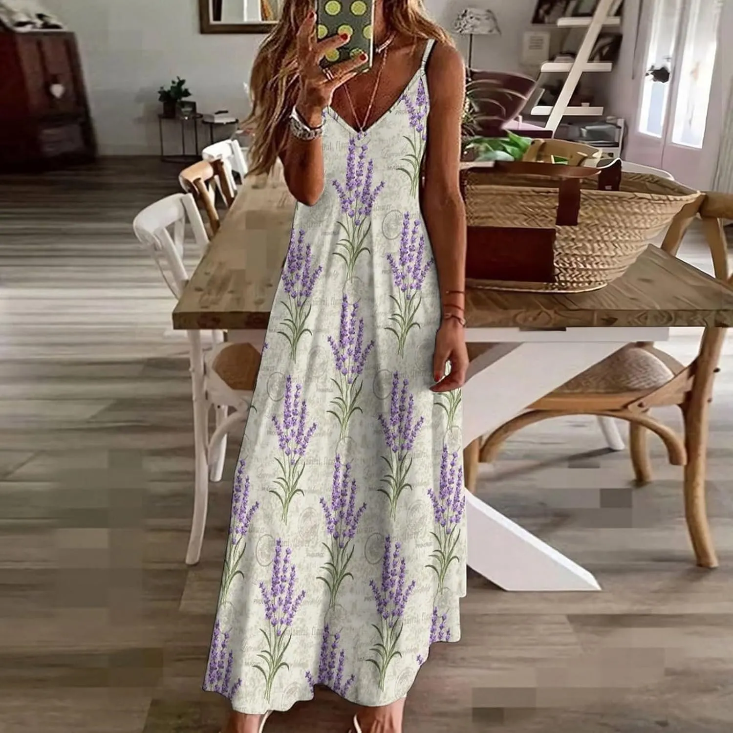 Women's Maxi Dress Summer Sleeveless Spaghetti Strap Sundress Casual Long Dress