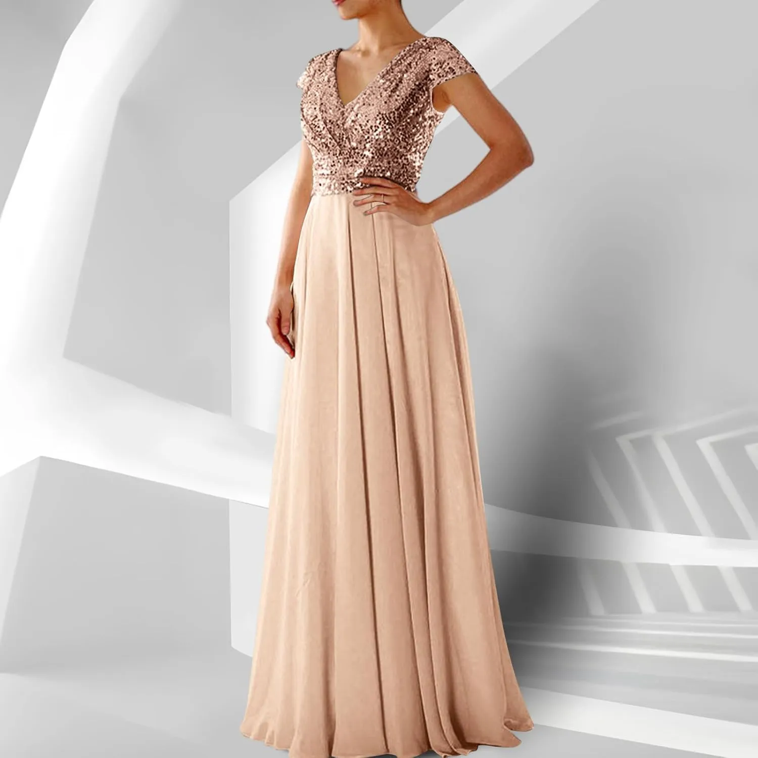 Women's Mother of The Groom Bride Dresses for Wedding Wrap Sparkly Sequin Dress V Neck Formal Evening Prom Gowns
