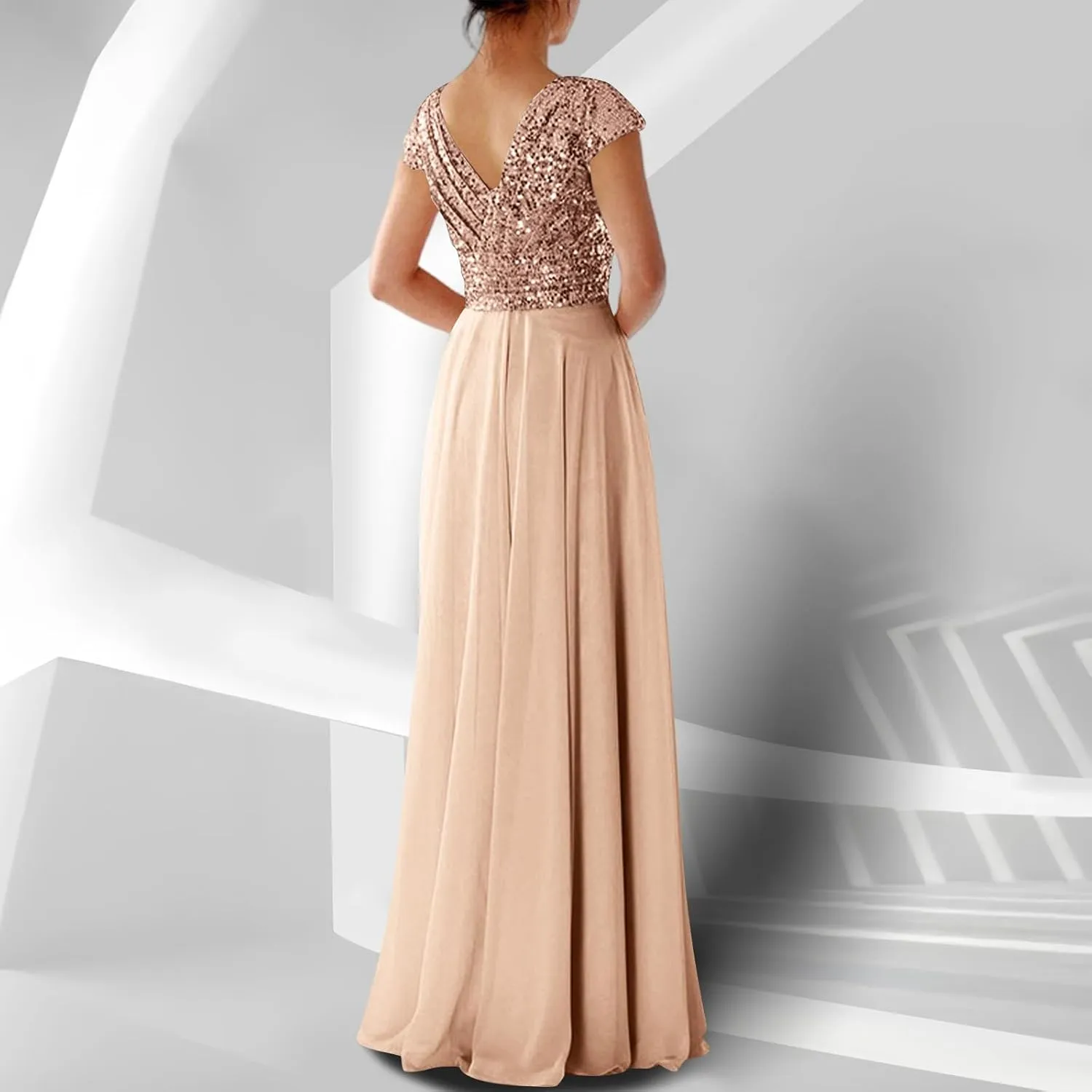 Women's Mother of The Groom Bride Dresses for Wedding Wrap Sparkly Sequin Dress V Neck Formal Evening Prom Gowns