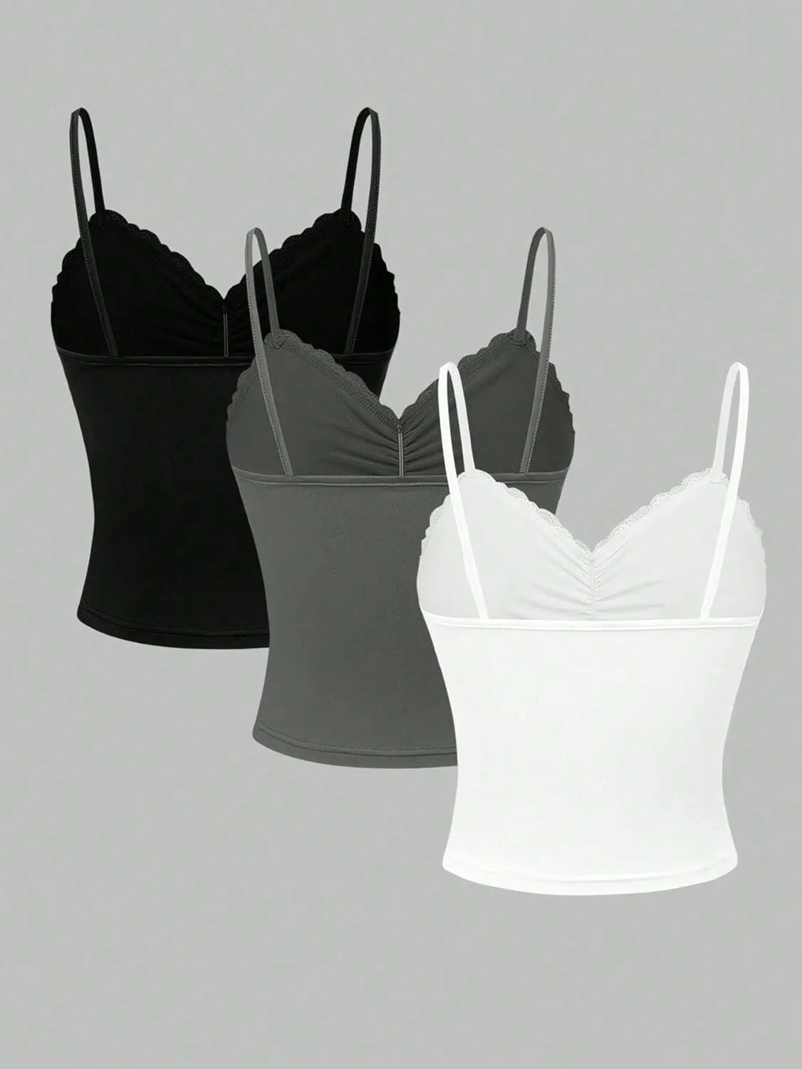 Women's Shirts Solid Color Spaghetti Strap Lace Three-Piece Set Camisole Fashion Camis Tank Tops