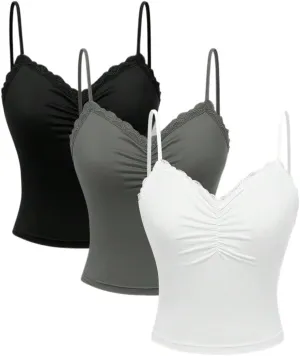 Women's Shirts Solid Color Spaghetti Strap Lace Three-Piece Set Camisole Fashion Camis Tank Tops