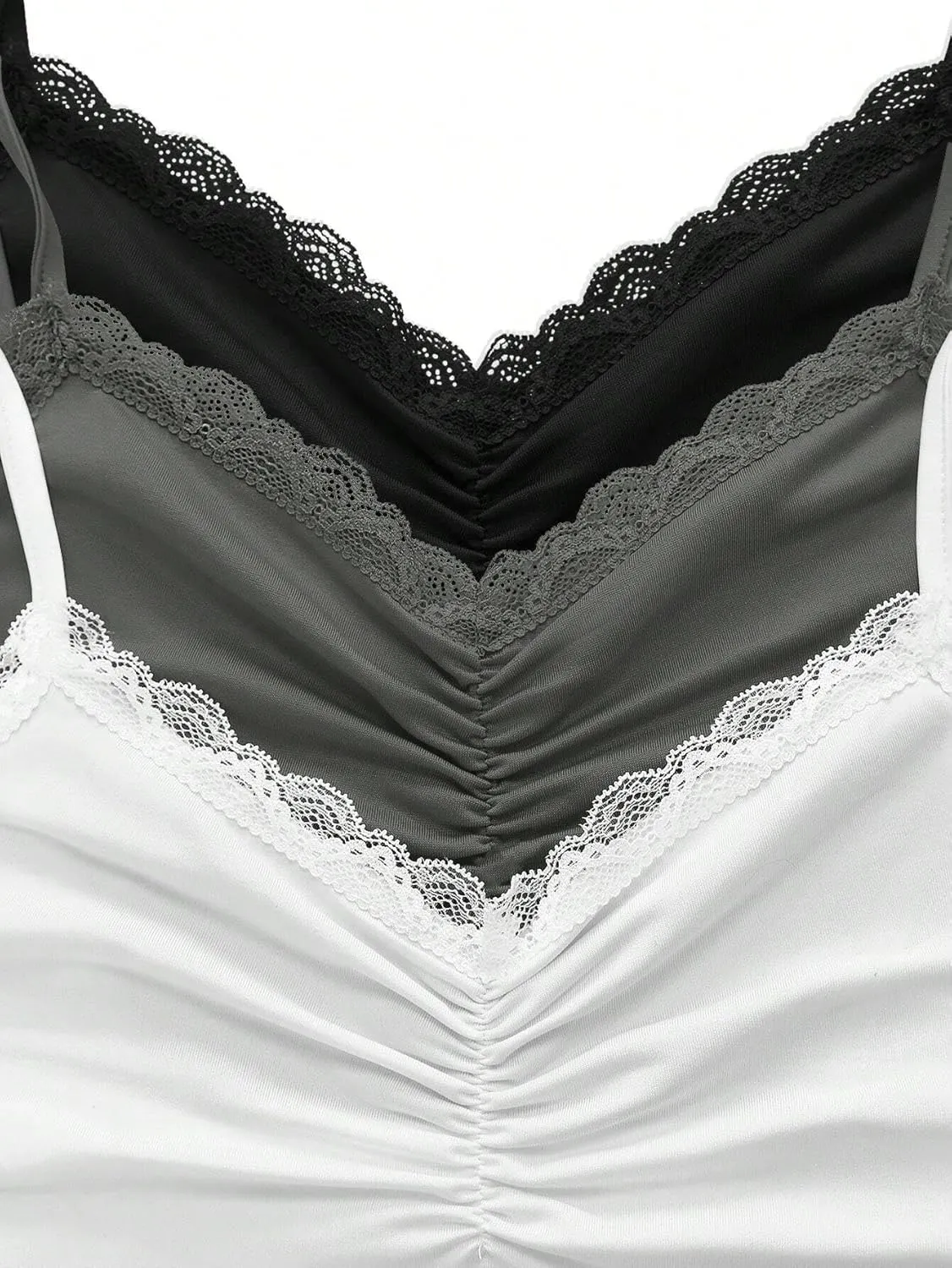 Women's Shirts Solid Color Spaghetti Strap Lace Three-Piece Set Camisole Fashion Camis Tank Tops