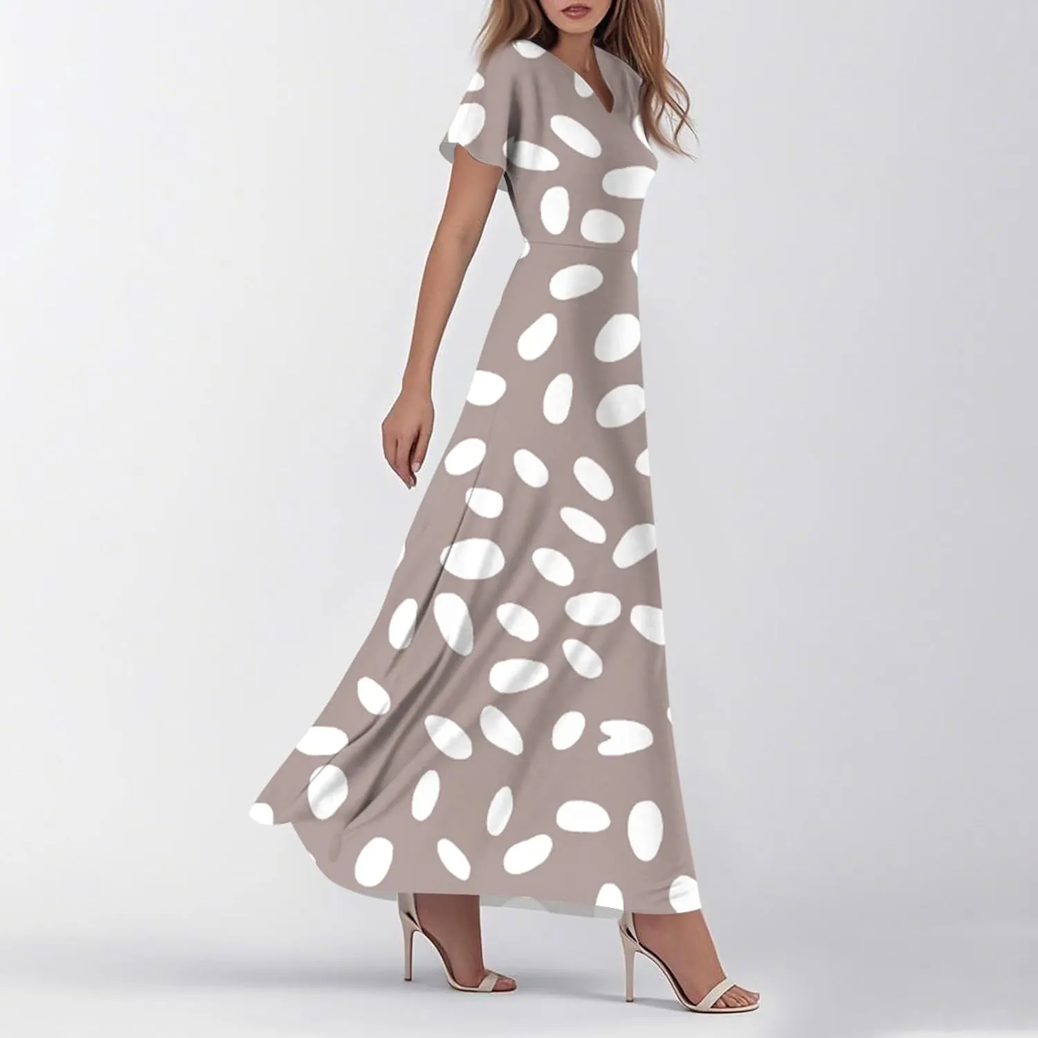 Women's Summer Floral Maxi Dress Flowy V Neck Short Sleeve Long Dresses Trendy A Line Vacation Beach Dress 2025