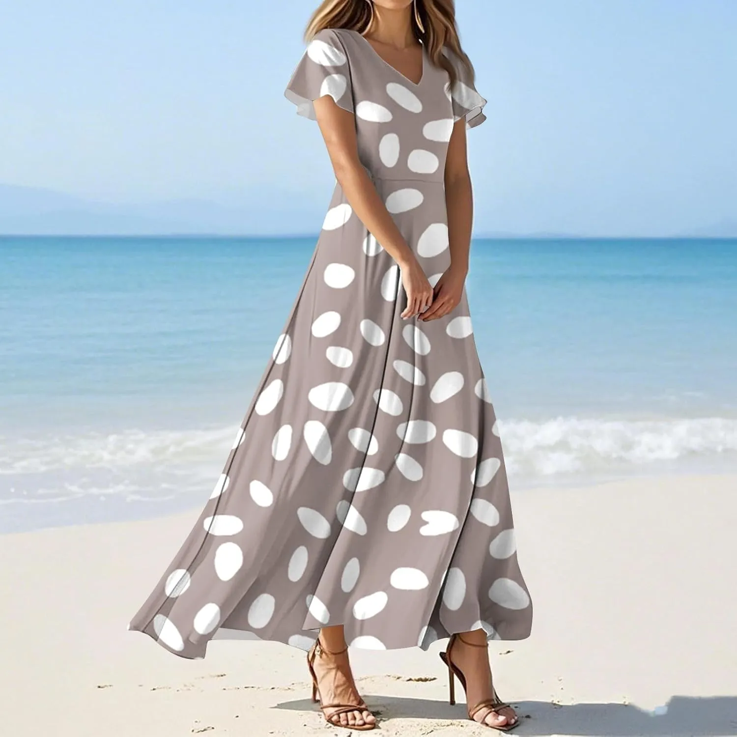 Women's Summer Floral Maxi Dress Flowy V Neck Short Sleeve Long Dresses Trendy A Line Vacation Beach Dress 2025