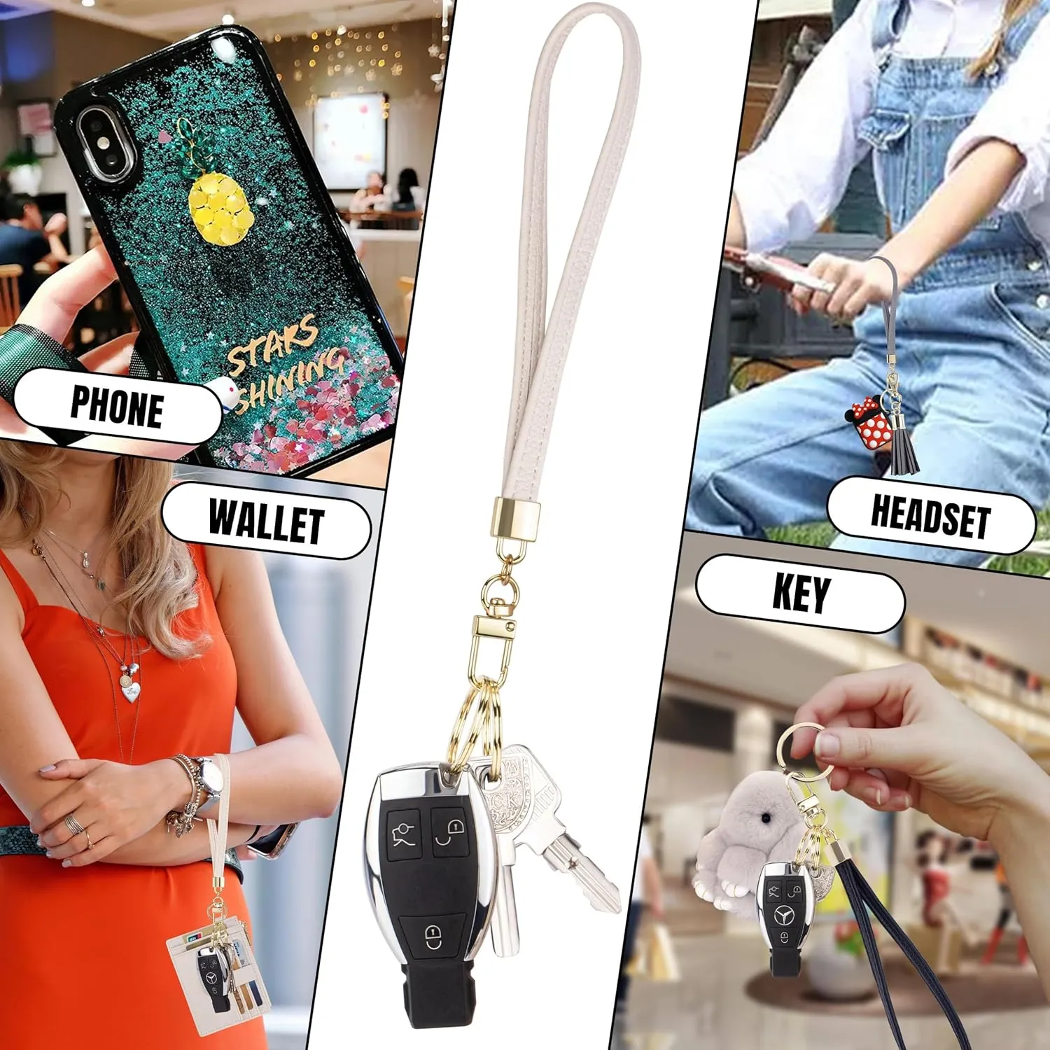 Wristlet Keychain Wallet for Women Slim Rfid Blocking Credit Card Holder Wristlet Zip Id Case Wallet Small Compact Leather Wallet Coin Purse for Women (Beige)