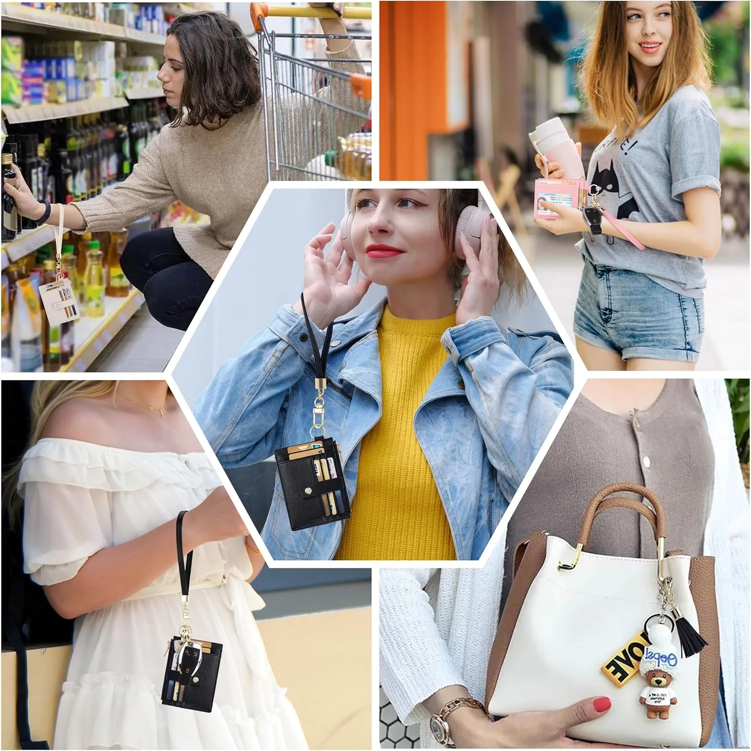 Wristlet Keychain Wallet for Women Slim Rfid Blocking Credit Card Holder Wristlet Zip Id Case Wallet Small Compact Leather Wallet Coin Purse for Women (Black)