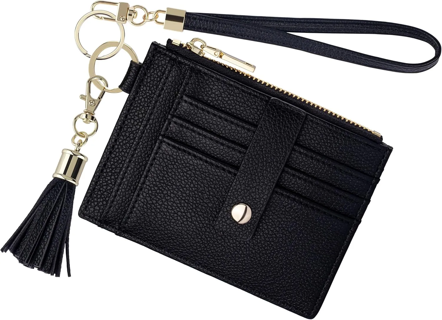 Wristlet Keychain Wallet for Women Slim Rfid Blocking Credit Card Holder Wristlet Zip Id Case Wallet Small Compact Leather Wallet Coin Purse for Women (Black)