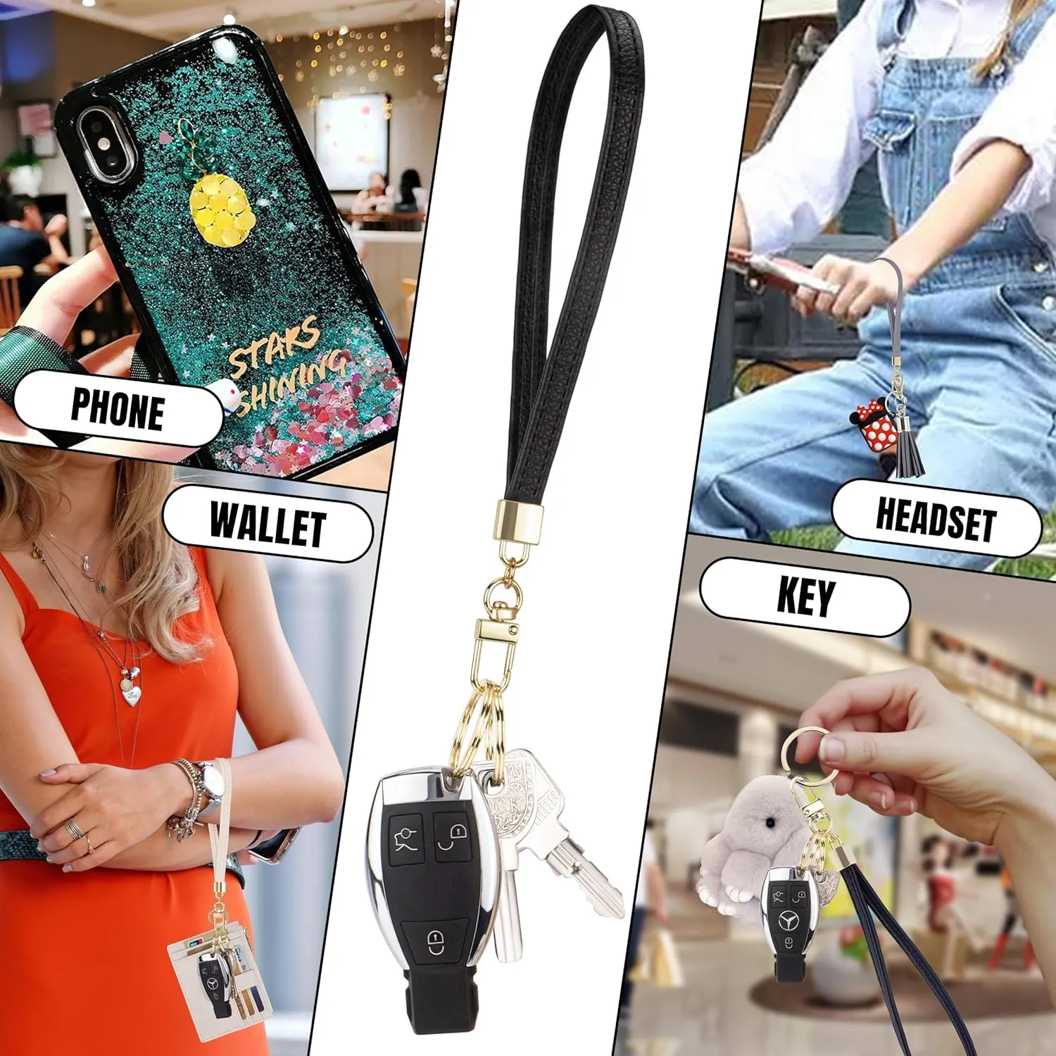 Wristlet Keychain Wallet for Women Slim Rfid Blocking Credit Card Holder Wristlet Zip Id Case Wallet Small Compact Leather Wallet Coin Purse for Women (Black)
