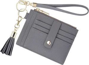 Wristlet Keychain Wallet for Women Slim Rfid Blocking Credit Card Holder Wristlet Zip Id Case Wallet Small Compact Leather Wallet Coin Purse for Women (Gray)