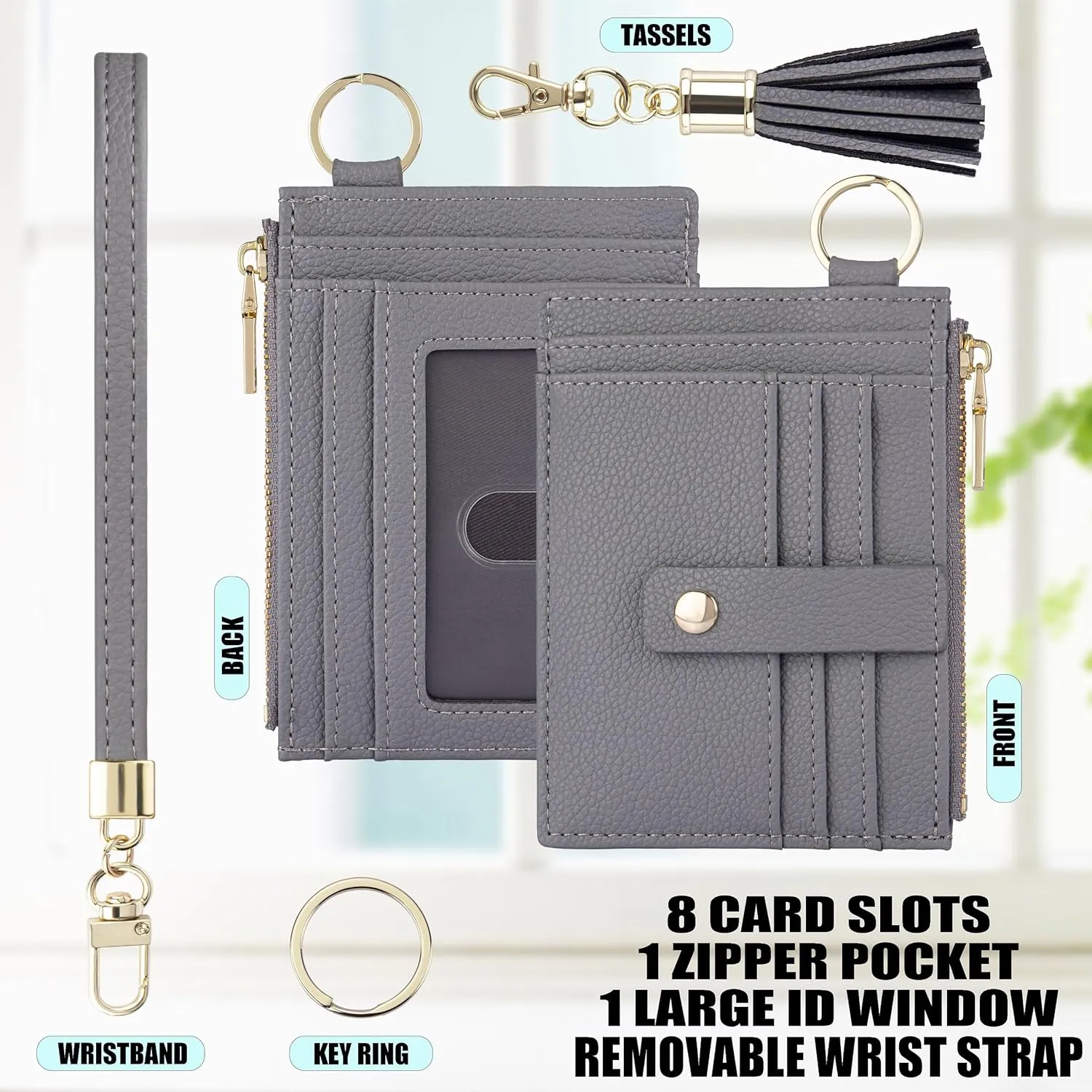 Wristlet Keychain Wallet for Women Slim Rfid Blocking Credit Card Holder Wristlet Zip Id Case Wallet Small Compact Leather Wallet Coin Purse for Women (Gray)