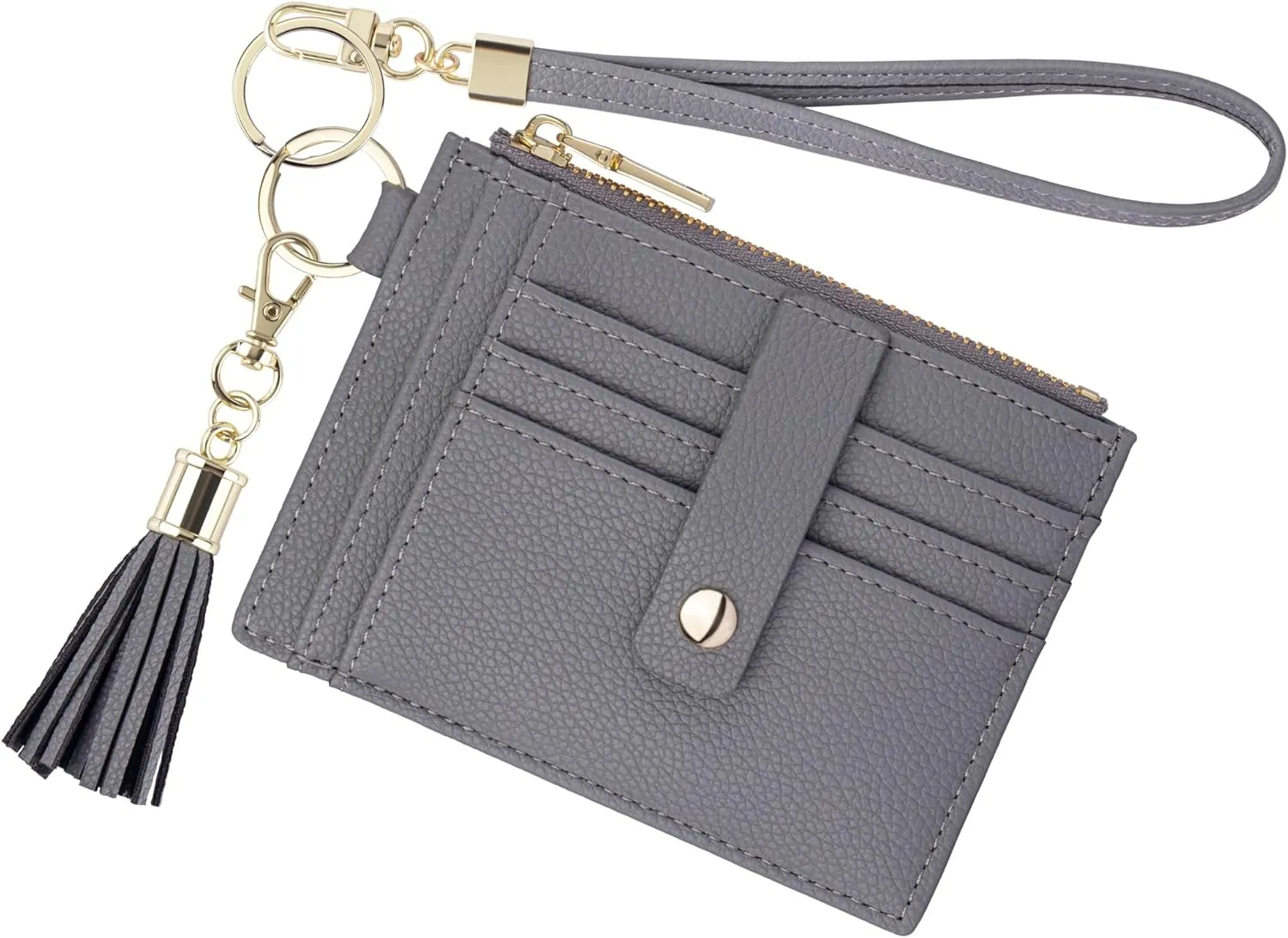 Wristlet Keychain Wallet for Women Slim Rfid Blocking Credit Card Holder Wristlet Zip Id Case Wallet Small Compact Leather Wallet Coin Purse for Women (Gray)