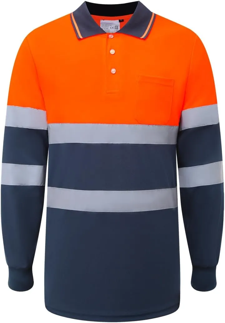 XIAKE RT417 Safety Shirts for Men Reflective Long Sleeve High Visibility Reflective Safety T Shirt