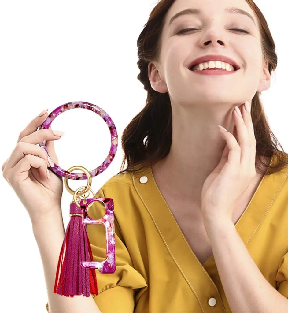YAHPERN Key Ring Bracelet Wrist Keychain Bracelet Acetate Resin Keychain Wristlet Car Keychain For Women