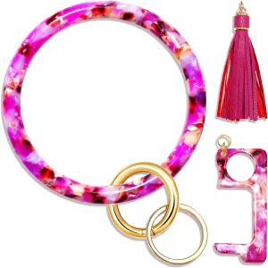 YAHPERN Key Ring Bracelet Wrist Keychain Bracelet Acetate Resin Keychain Wristlet Car Keychain For Women