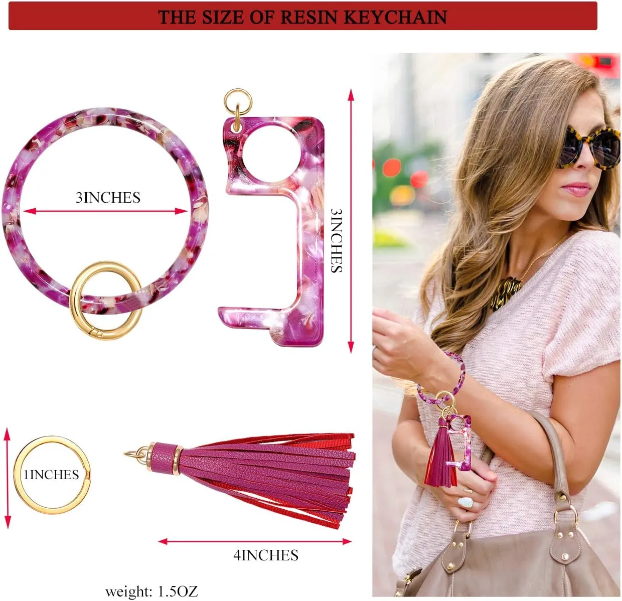 YAHPERN Key Ring Bracelet Wrist Keychain Bracelet Acetate Resin Keychain Wristlet Car Keychain For Women