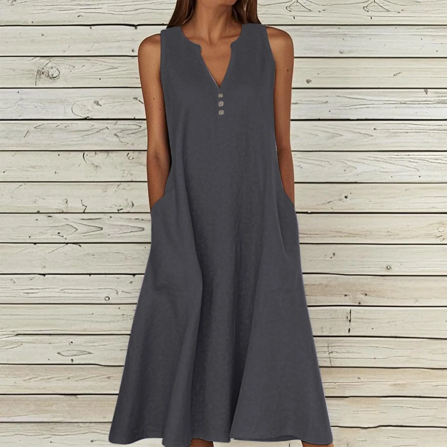ZDRZK Summer Dresses for Women 2025 Casual Sleeveless Cotton Linen Sundresses Flowy Beach Vacation Dress with Pockets