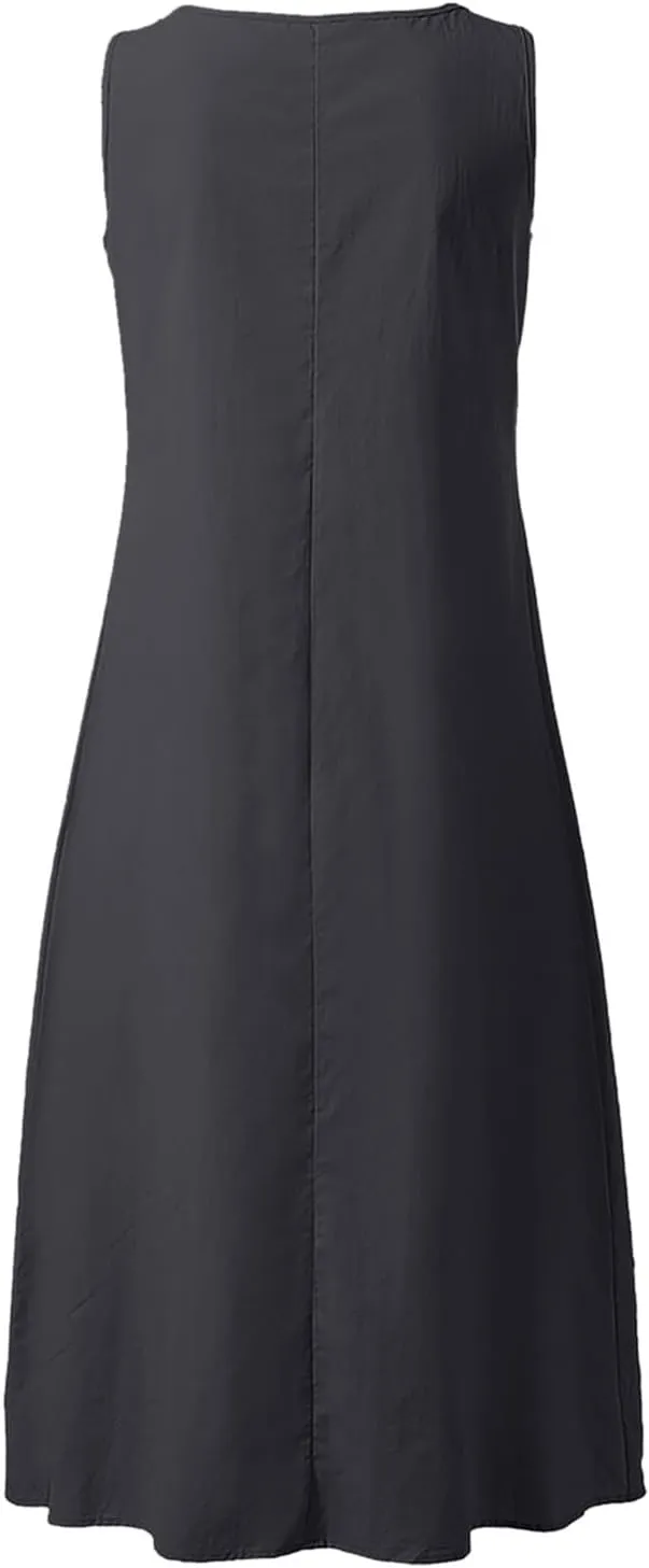ZDRZK Summer Dresses for Women 2025 Casual Sleeveless Cotton Linen Sundresses Flowy Beach Vacation Dress with Pockets