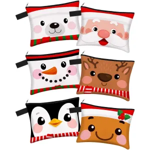 Zonon Christmas Canvas Cosmetic Bag with Zipper Portable, Small Makeup Bags Set Cute Santa, Reindeer, Snowman Purse, Pencil Case Bulk for Women Student Holiday Travel Christmas Xmas Party Gifts Supply